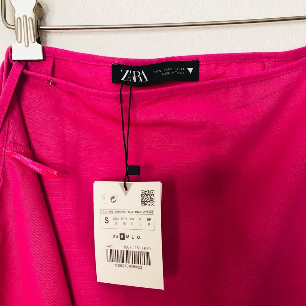 NWT- Zara Linen Blend Pink Wrap Skirt - Picture 4 of 5